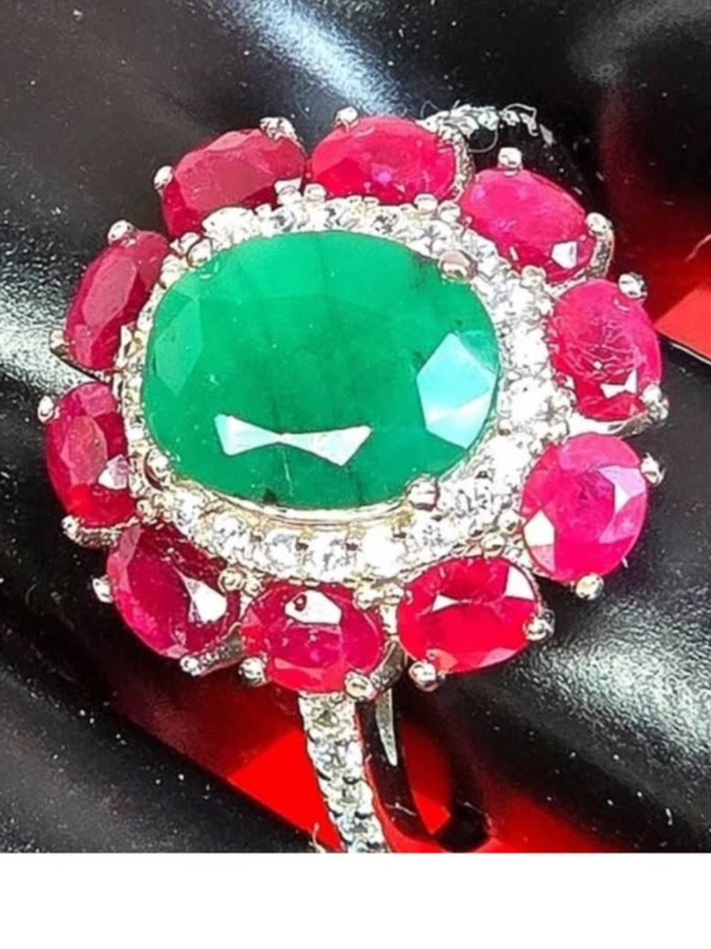 New XL Natural Ruby Natural Emerald diamond cz ring sz 7 7.5 sizable
